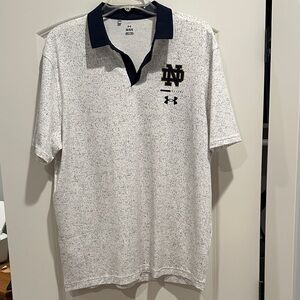 NWOT - UA White with Gray Speckled Polo with Navy and Gold Notre Dame Details